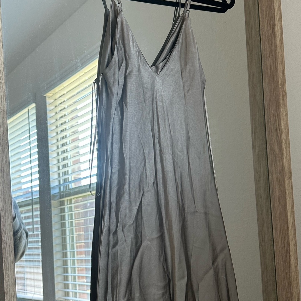 Zara Silver Satin V-Neck Slip Dress